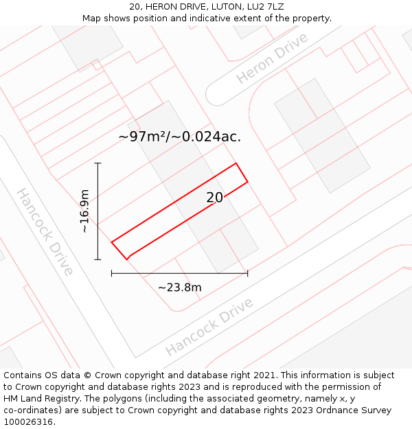 20, HERON DRIVE, LUTON, LU2 7LZ: Plot and title map