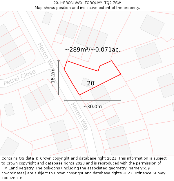 20, HERON WAY, TORQUAY, TQ2 7SW: Plot and title map