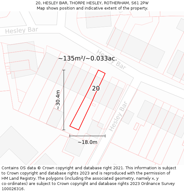 20, HESLEY BAR, THORPE HESLEY, ROTHERHAM, S61 2PW: Plot and title map