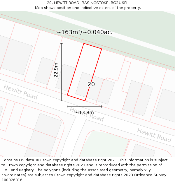 20, HEWITT ROAD, BASINGSTOKE, RG24 9FL: Plot and title map