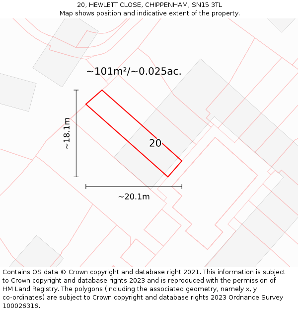 20, HEWLETT CLOSE, CHIPPENHAM, SN15 3TL: Plot and title map
