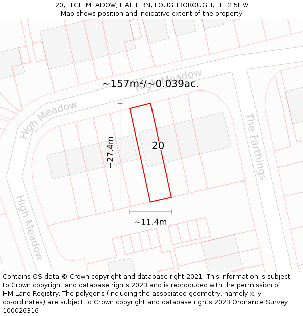 20, HIGH MEADOW, HATHERN, LOUGHBOROUGH, LE12 5HW: Plot and title map