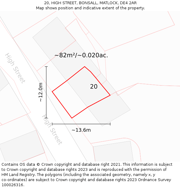 20, HIGH STREET, BONSALL, MATLOCK, DE4 2AR: Plot and title map