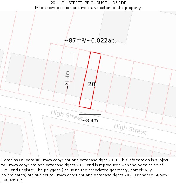 20, HIGH STREET, BRIGHOUSE, HD6 1DE: Plot and title map