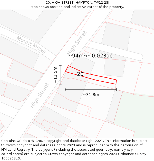 20, HIGH STREET, HAMPTON, TW12 2SJ: Plot and title map