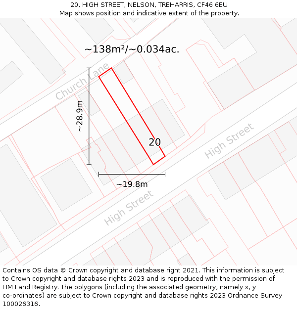 20, HIGH STREET, NELSON, TREHARRIS, CF46 6EU: Plot and title map