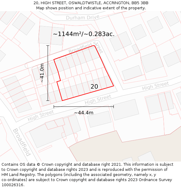 20, HIGH STREET, OSWALDTWISTLE, ACCRINGTON, BB5 3BB: Plot and title map