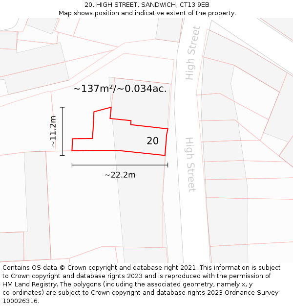 20, HIGH STREET, SANDWICH, CT13 9EB: Plot and title map
