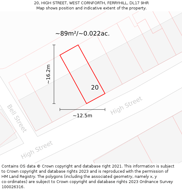 20, HIGH STREET, WEST CORNFORTH, FERRYHILL, DL17 9HR: Plot and title map