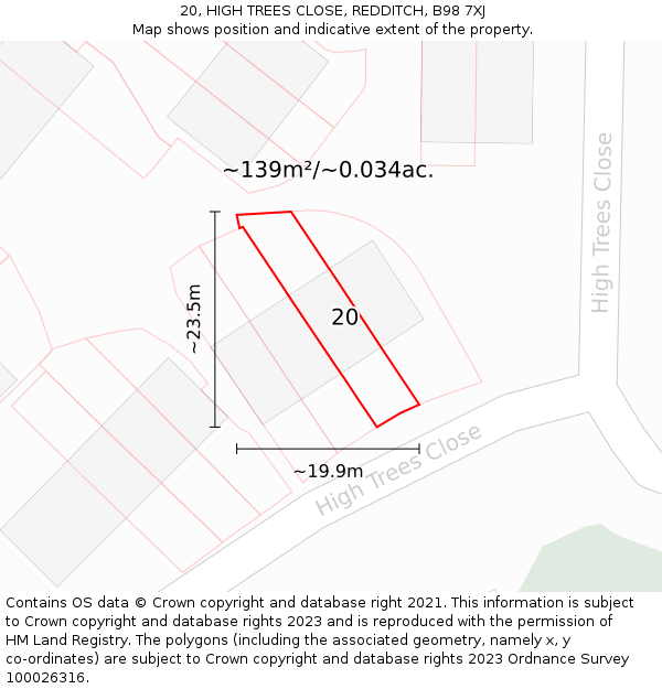 20, HIGH TREES CLOSE, REDDITCH, B98 7XJ: Plot and title map