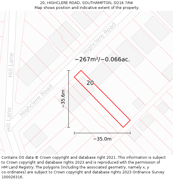 20, HIGHCLERE ROAD, SOUTHAMPTON, SO16 7AW: Plot and title map