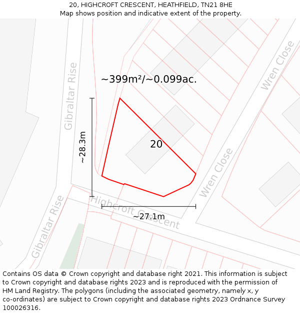20, HIGHCROFT CRESCENT, HEATHFIELD, TN21 8HE: Plot and title map