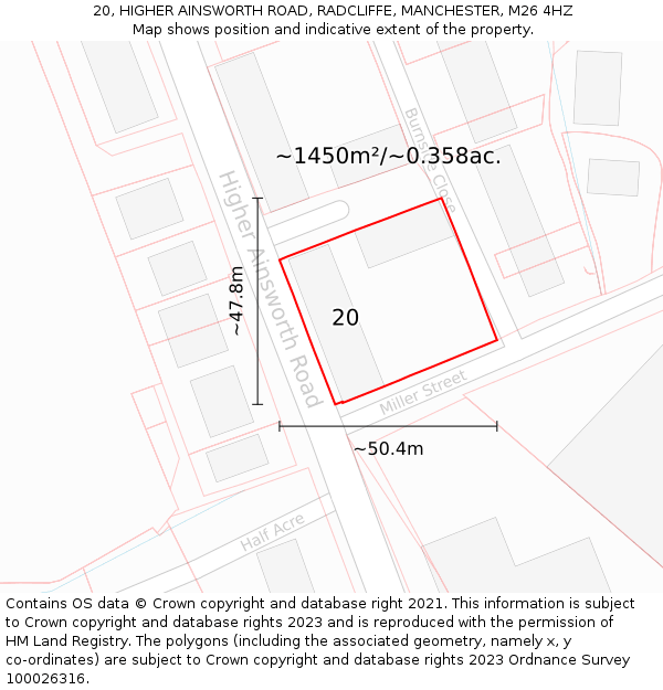 20, HIGHER AINSWORTH ROAD, RADCLIFFE, MANCHESTER, M26 4HZ: Plot and title map