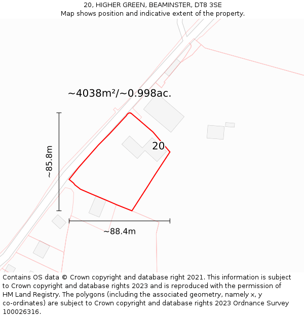20, HIGHER GREEN, BEAMINSTER, DT8 3SE: Plot and title map