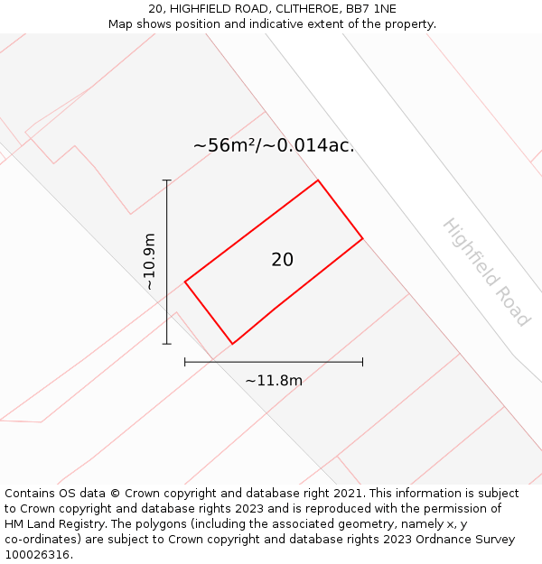 20, HIGHFIELD ROAD, CLITHEROE, BB7 1NE: Plot and title map