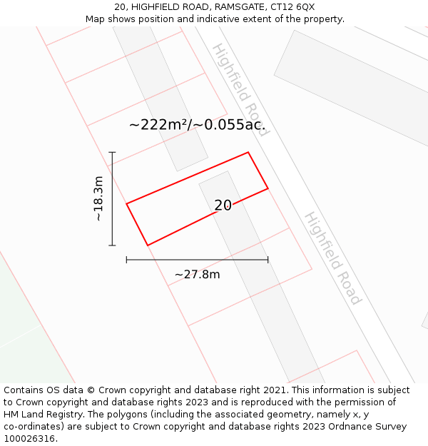 20, HIGHFIELD ROAD, RAMSGATE, CT12 6QX: Plot and title map