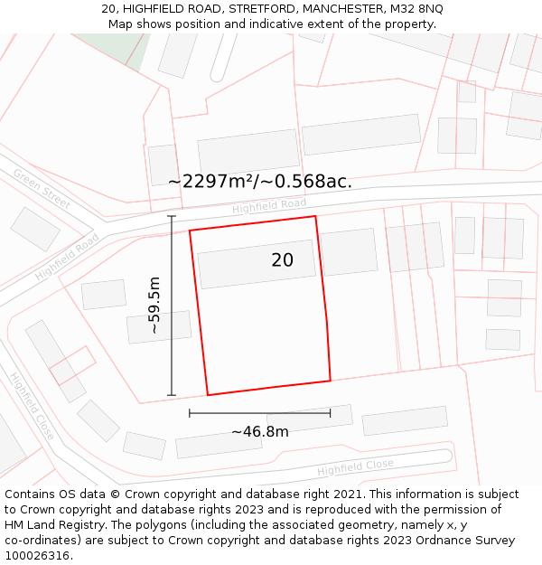 20, HIGHFIELD ROAD, STRETFORD, MANCHESTER, M32 8NQ: Plot and title map