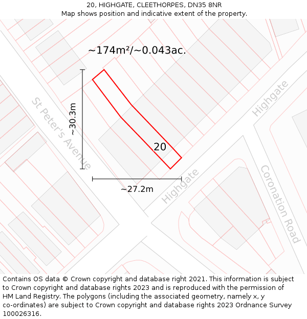 20, HIGHGATE, CLEETHORPES, DN35 8NR: Plot and title map