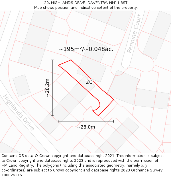 20, HIGHLANDS DRIVE, DAVENTRY, NN11 8ST: Plot and title map