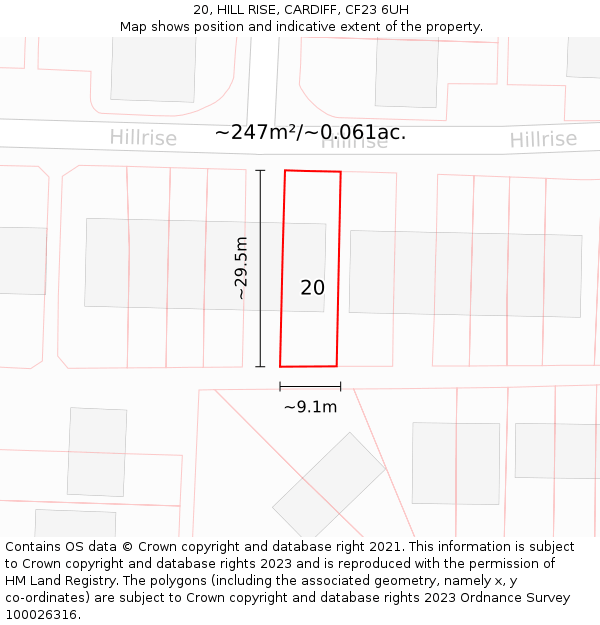 20, HILL RISE, CARDIFF, CF23 6UH: Plot and title map