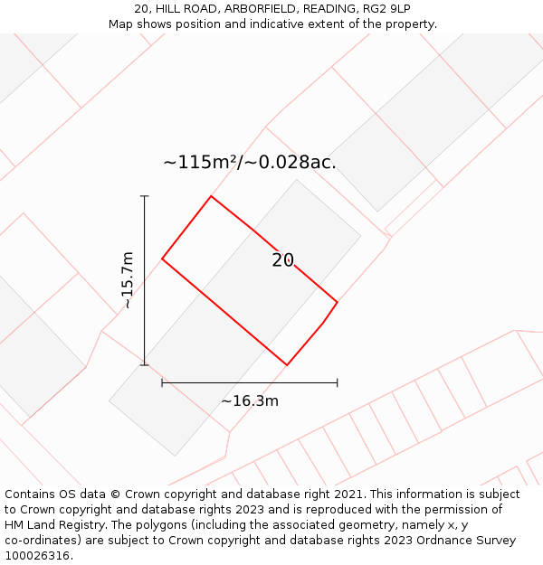20, HILL ROAD, ARBORFIELD, READING, RG2 9LP: Plot and title map