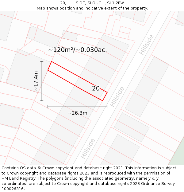 20, HILLSIDE, SLOUGH, SL1 2RW: Plot and title map