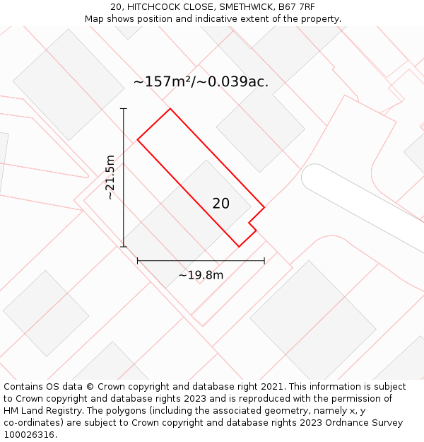 20, HITCHCOCK CLOSE, SMETHWICK, B67 7RF: Plot and title map