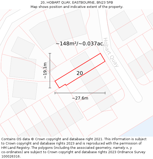 20, HOBART QUAY, EASTBOURNE, BN23 5PB: Plot and title map