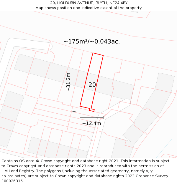 20, HOLBURN AVENUE, BLYTH, NE24 4RY: Plot and title map
