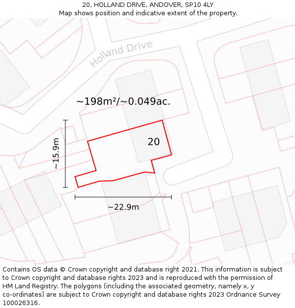 20, HOLLAND DRIVE, ANDOVER, SP10 4LY: Plot and title map