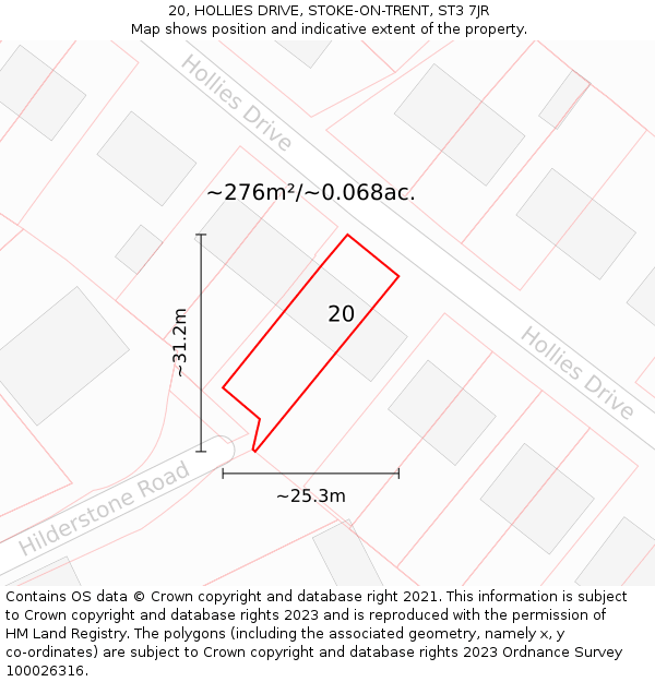 20, HOLLIES DRIVE, STOKE-ON-TRENT, ST3 7JR: Plot and title map