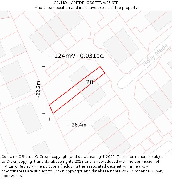 20, HOLLY MEDE, OSSETT, WF5 9TB: Plot and title map