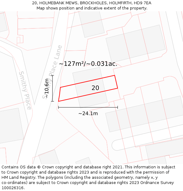 20, HOLMEBANK MEWS, BROCKHOLES, HOLMFIRTH, HD9 7EA: Plot and title map