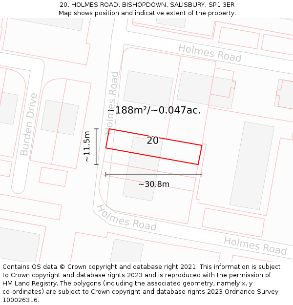 20, HOLMES ROAD, BISHOPDOWN, SALISBURY, SP1 3ER: Plot and title map