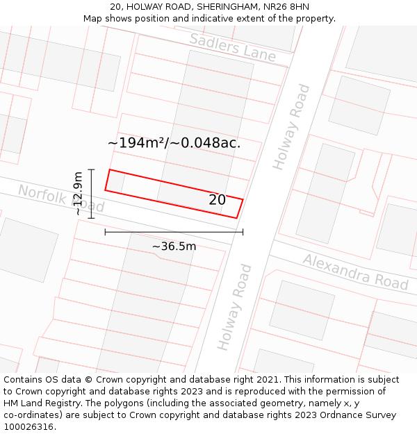 20, HOLWAY ROAD, SHERINGHAM, NR26 8HN: Plot and title map