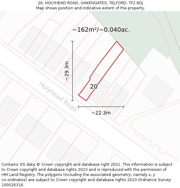 20, HOLYHEAD ROAD, OAKENGATES, TELFORD, TF2 6DJ: Plot and title map