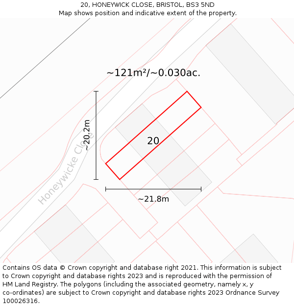 20, HONEYWICK CLOSE, BRISTOL, BS3 5ND: Plot and title map