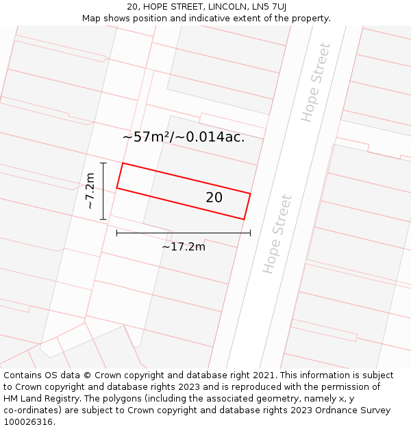 20, HOPE STREET, LINCOLN, LN5 7UJ: Plot and title map