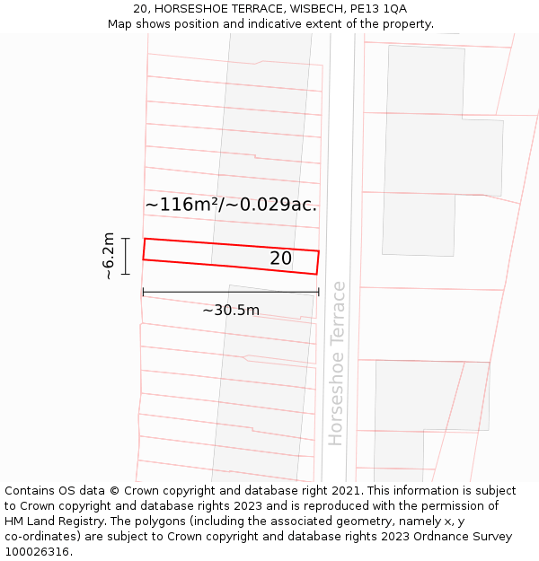 20, HORSESHOE TERRACE, WISBECH, PE13 1QA: Plot and title map