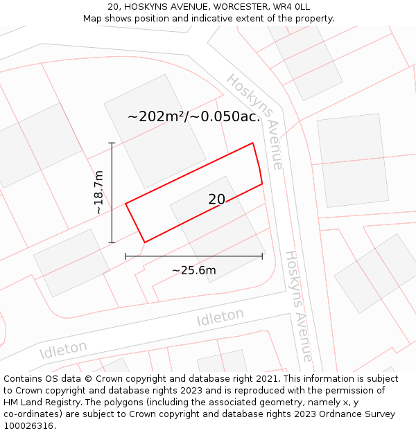 20, HOSKYNS AVENUE, WORCESTER, WR4 0LL: Plot and title map
