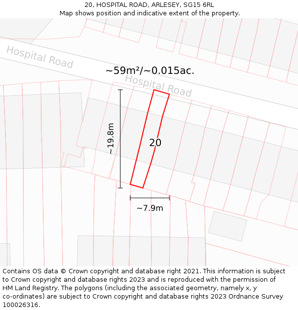 20, HOSPITAL ROAD, ARLESEY, SG15 6RL: Plot and title map