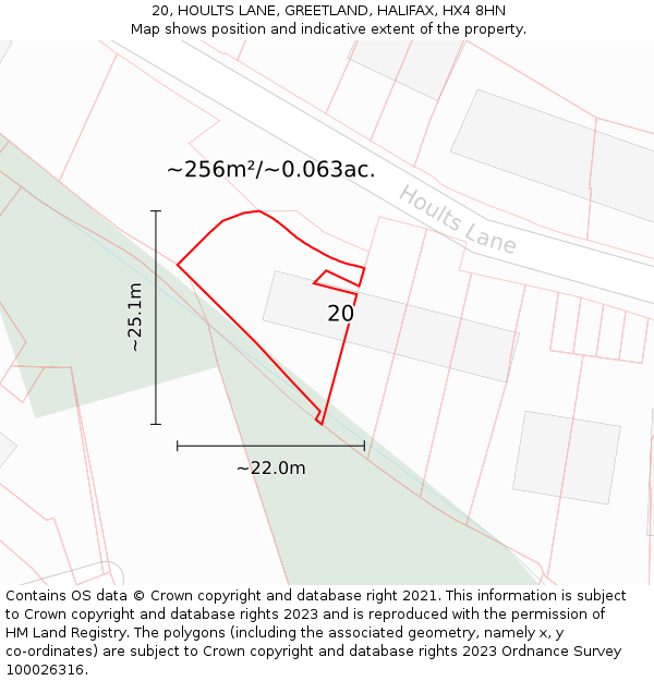 20, HOULTS LANE, GREETLAND, HALIFAX, HX4 8HN: Plot and title map