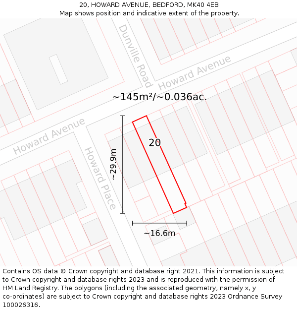 20, HOWARD AVENUE, BEDFORD, MK40 4EB: Plot and title map
