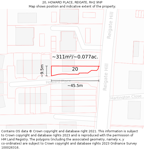 20, HOWARD PLACE, REIGATE, RH2 9NP: Plot and title map