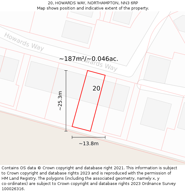 20, HOWARDS WAY, NORTHAMPTON, NN3 6RP: Plot and title map