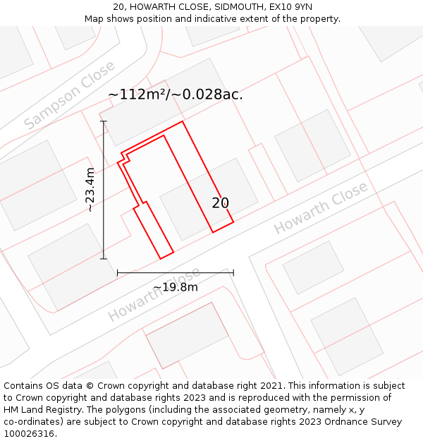 20, HOWARTH CLOSE, SIDMOUTH, EX10 9YN: Plot and title map
