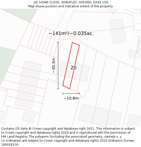 20, HOWE CLOSE, WHEATLEY, OXFORD, OX33 1SS: Plot and title map