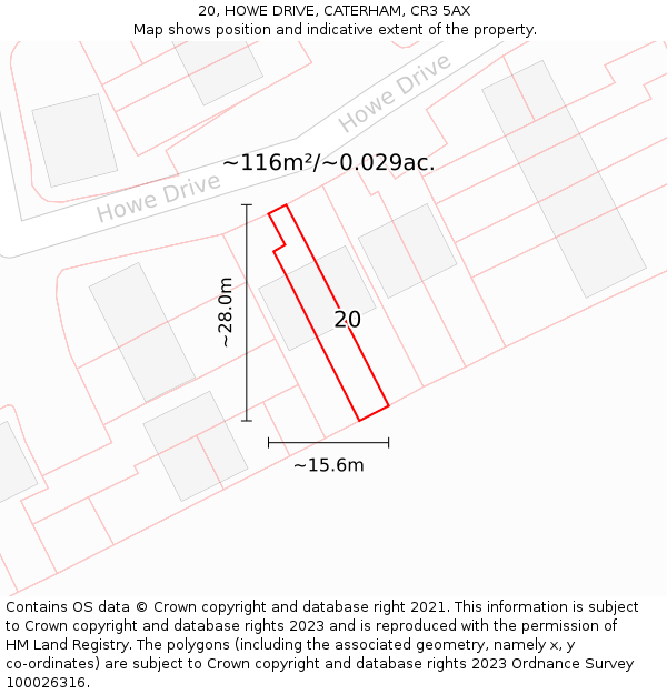 20, HOWE DRIVE, CATERHAM, CR3 5AX: Plot and title map