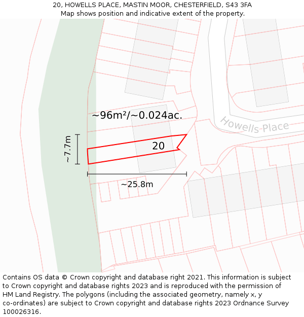 20, HOWELLS PLACE, MASTIN MOOR, CHESTERFIELD, S43 3FA: Plot and title map
