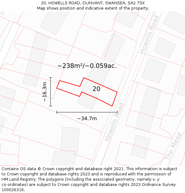 20, HOWELLS ROAD, DUNVANT, SWANSEA, SA2 7SX: Plot and title map